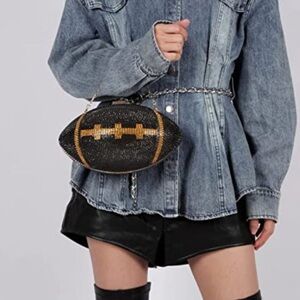 Black- Football Shaped Purse Rhinestone Crystal Evening Bag Clutch Super Bag NEW